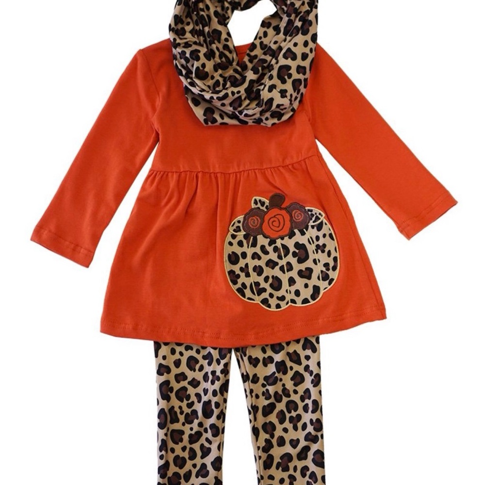 Leopard Pumpkin Girls Outfit - Orange and Brown